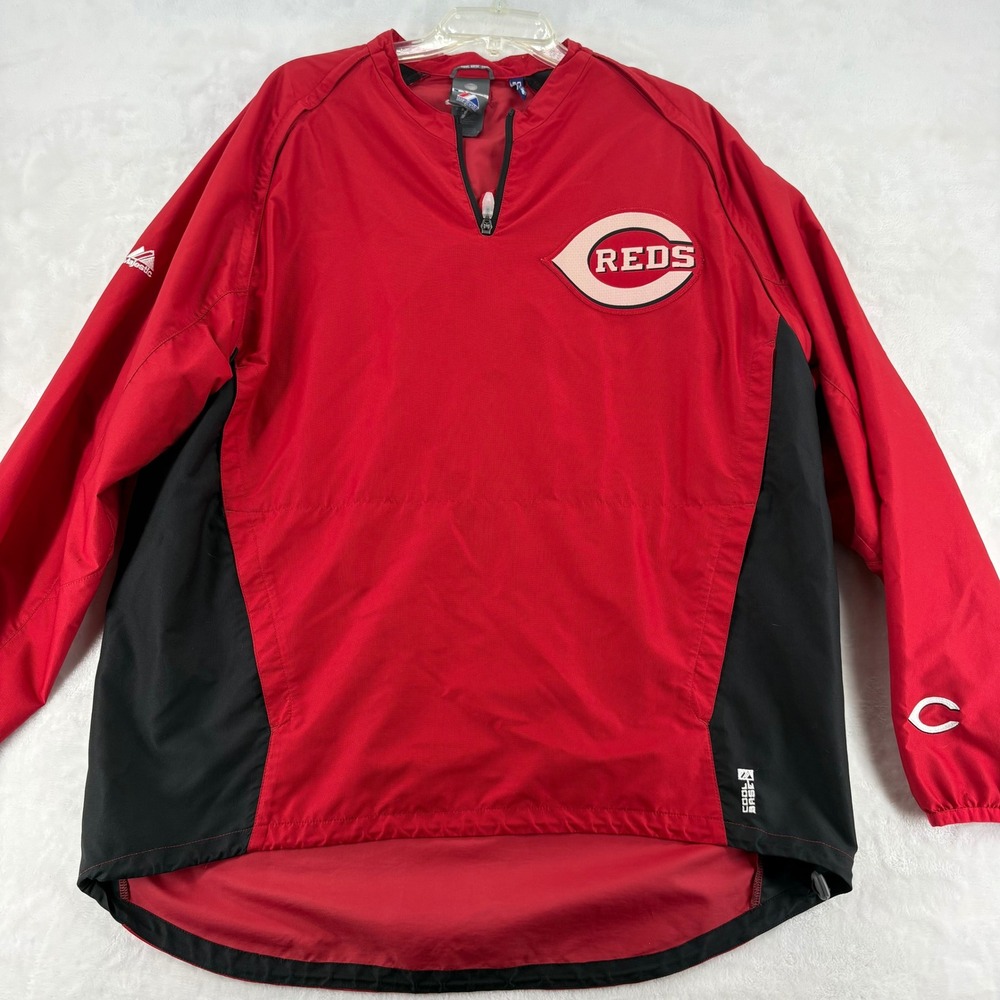 Majestic Cincinnati Reds Mens Large Pullover Jacket Red Black MLB Authentic Cool